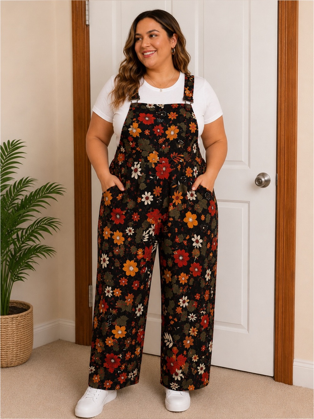 BloomChic Floral Wide Leg Overalls Jumpsuit Plus Size 22/24